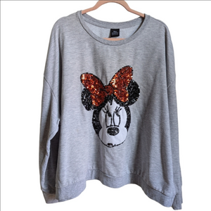 DISNEY Grey Minnie Mouse Sequins Casual Daonty Crewneck Sweatshirt Size 4X